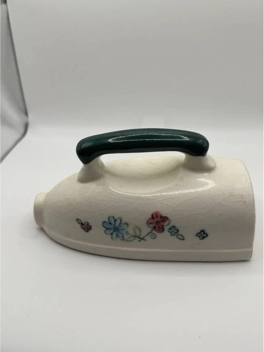 Vintage Ceramic Ironing Sprinkler Bottle Iron Shaped Bottle Flowers/Lady Rare